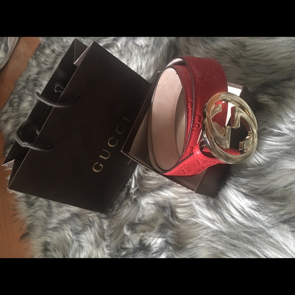 Red Leather Gucci Belt